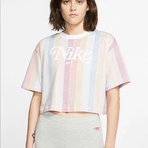 Nike retro multi color strip cropped tee, size large